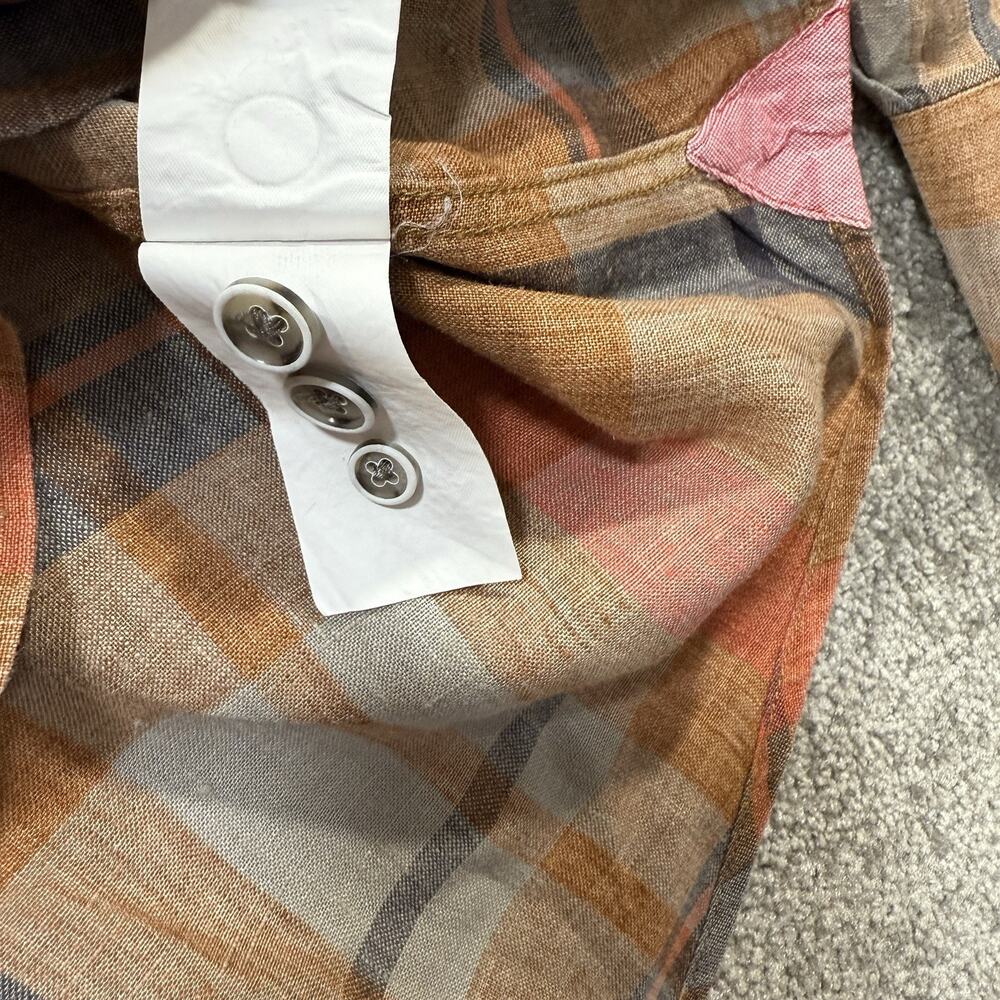 32 Bar Blues Mens XXL 100% Linen Button‎ Front Plaid Long Sleeve Casual Fall - Picture 3 of 11